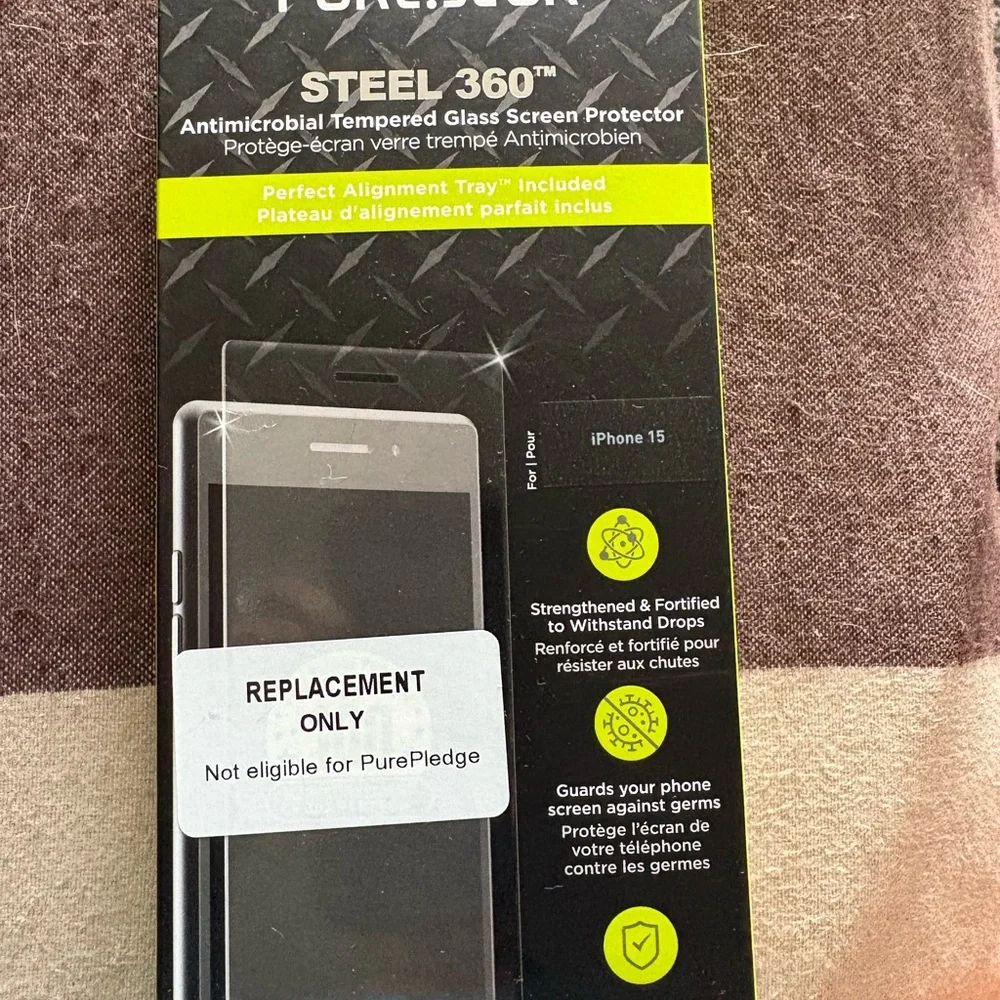 Steel 360 Antimicrobial Tempered Glass Screen Protector for iPhone 15 - Black